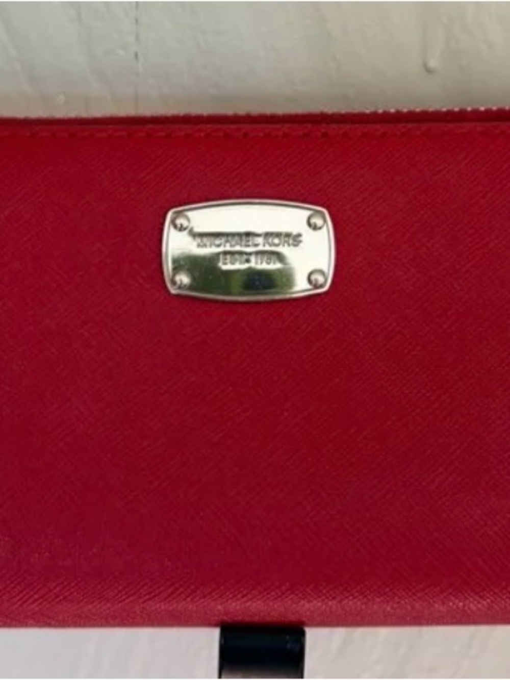 Michael Kors Red Saffiano Leather Wallet with Silver Plaque